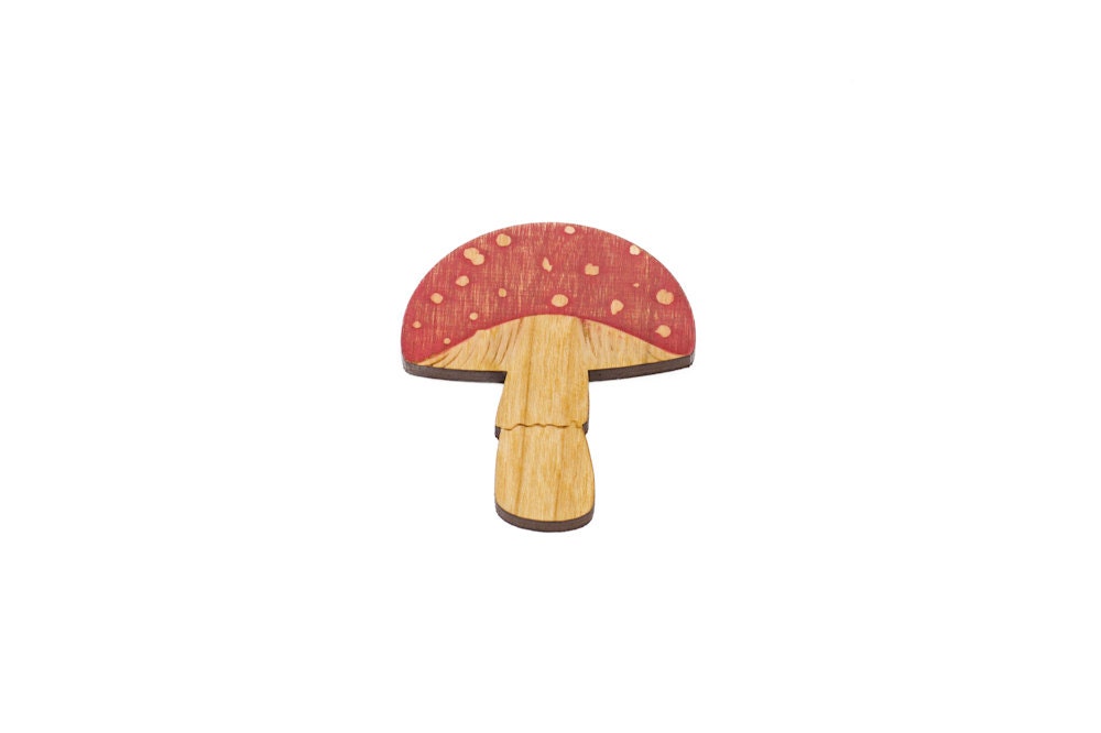 Wooden Mushroom Brooch mycology fungi outdoors toadstool nature