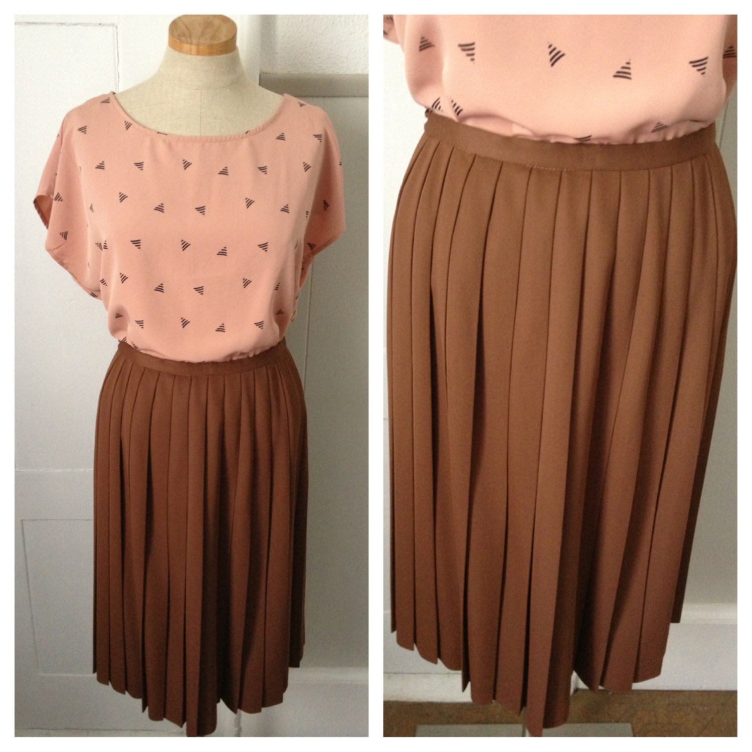 Vintage Brown pleated accordion skirt