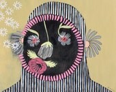 Original Painting on Paper-  FlowerFace - Art