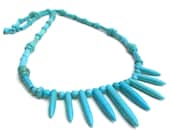 Long Unisex Turquoise Stone Spiked Necklace