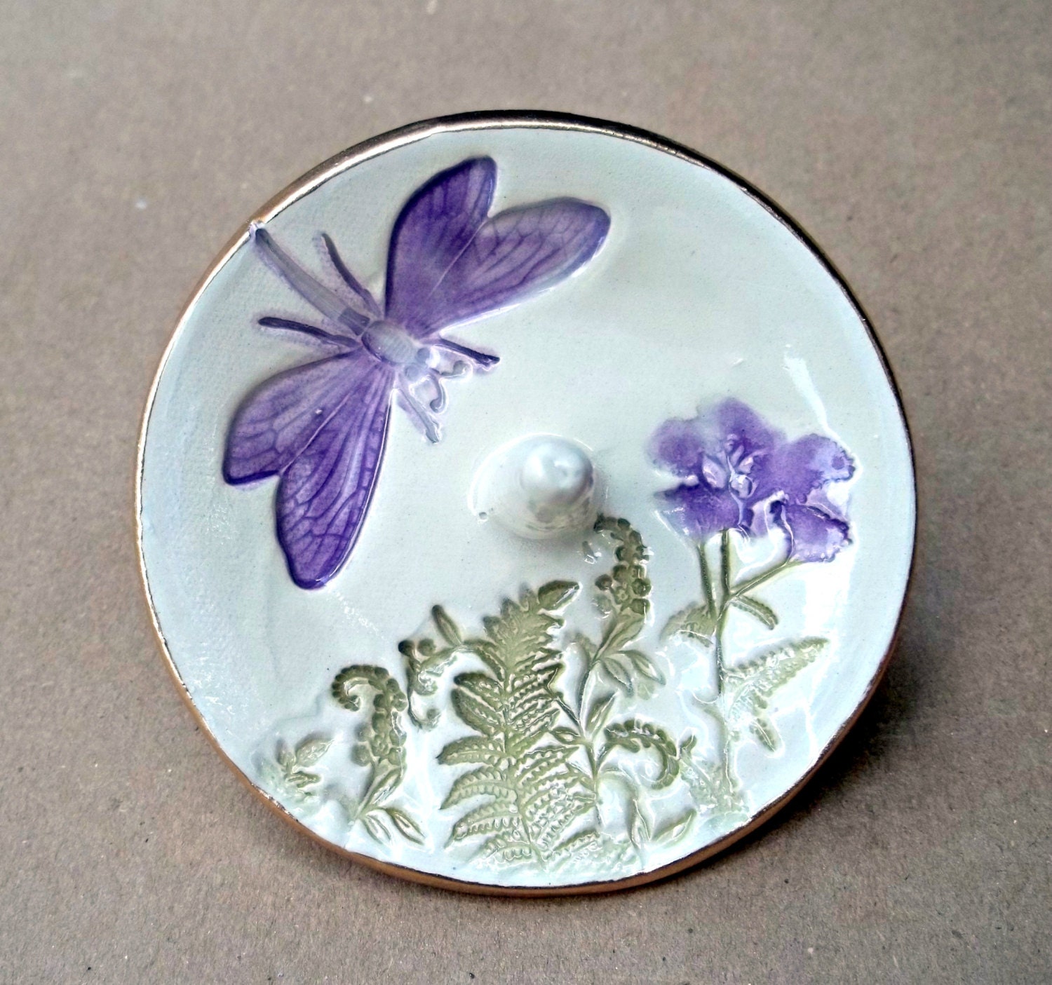 Ceramic Dragonfly Ring Holder Bowl Purple