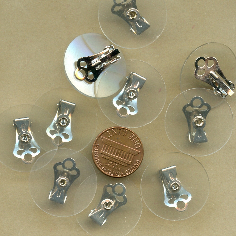 Earring Backs HUGE 25mm GLUE on PAD  Lot of (10) Clip On Non Pierced Plastic Vintage