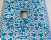 Swirls and flowers Pearl and Teal light switch cover
