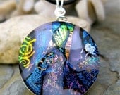 Rainbow Round Dichroic Pendant , Dichroic Fused Glass Pendant, Wire-Wrapped Multilayer