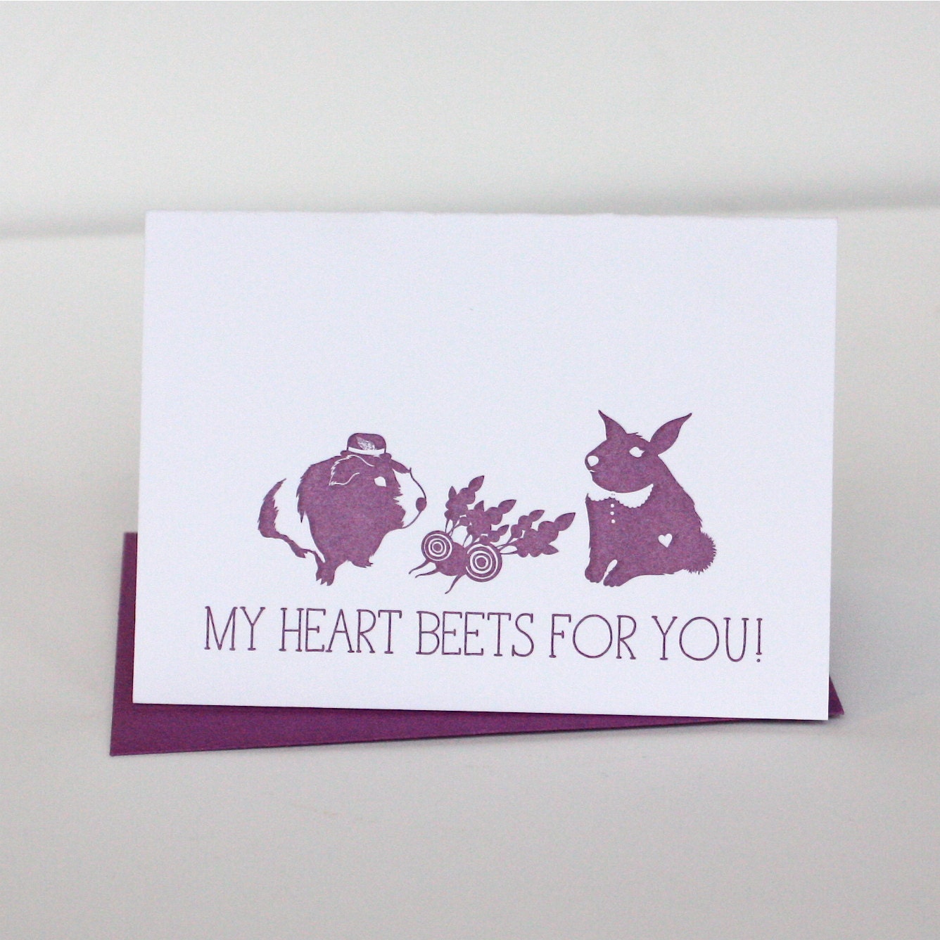 My Heart Beets For You Letterpress Card in Purple Plum