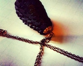Cone Necklace Antiqued Brass Vintage Black Sequin