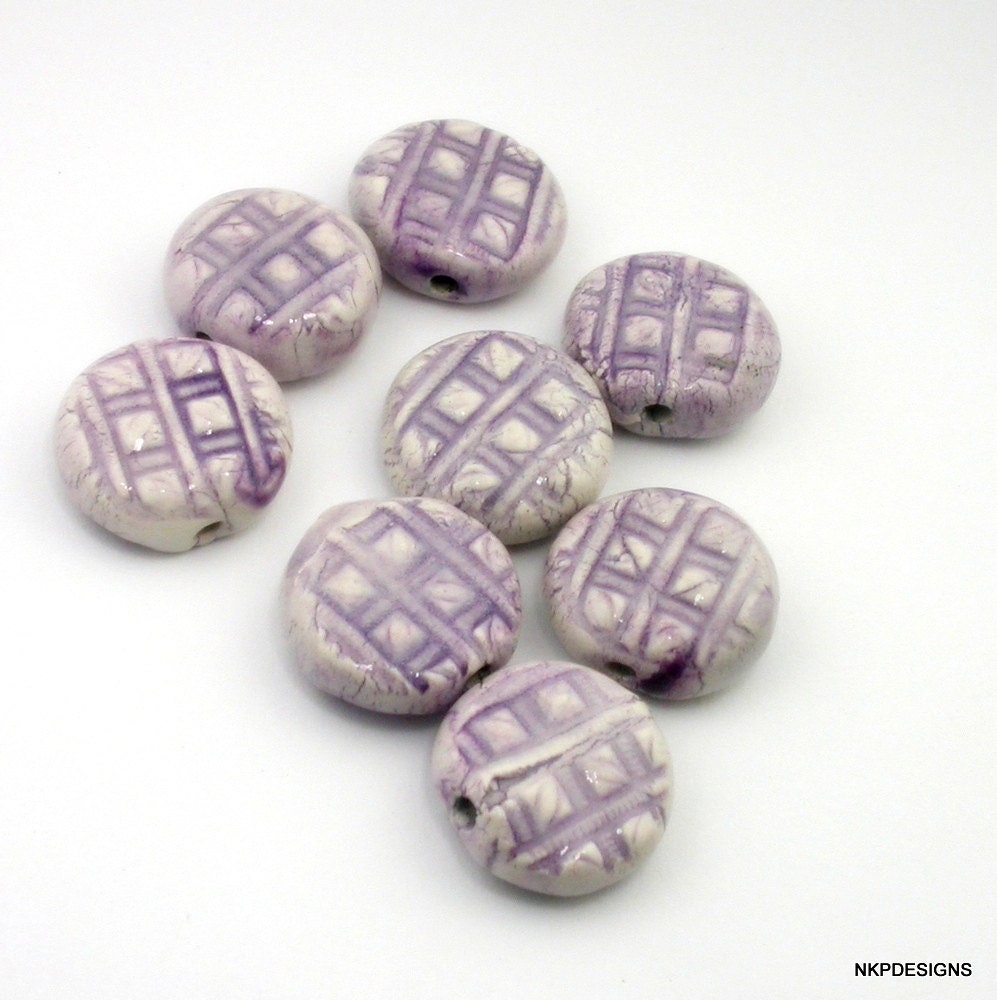 African Violet Patterned Tablet Porcelain Beads