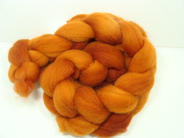 SALE Hand Dyed Corriedale Cross Top in Spiced Pumpkin Color Combination