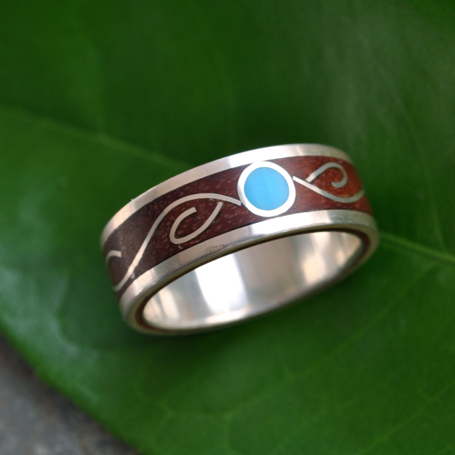 Vida Wood Ring - Turquoise and Carbon Wood - ecofriendly wedding band
