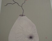 wooden vase in olive (original giclee print)