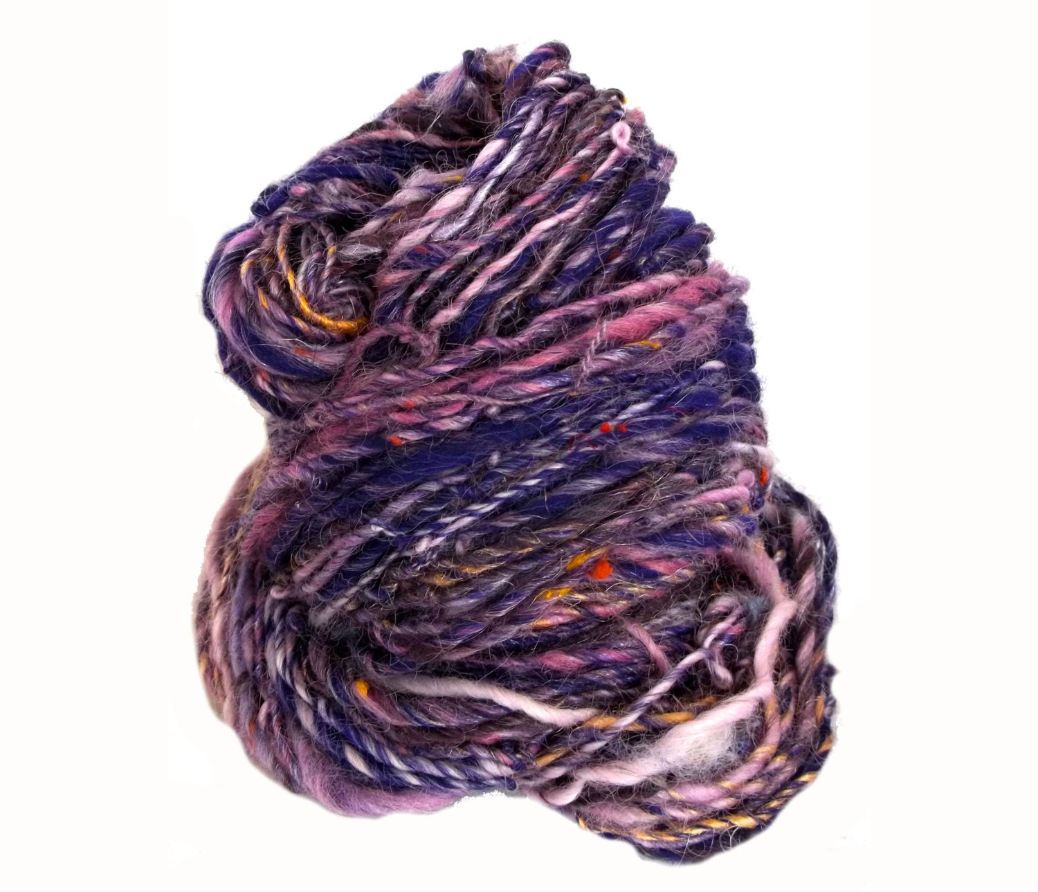 Handspun Art Yarn, Textured, glittery , "Purple Parfait"