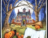 Original Watercolor All Things Halloween Illustration 12"x14" Fantasy Folk Art