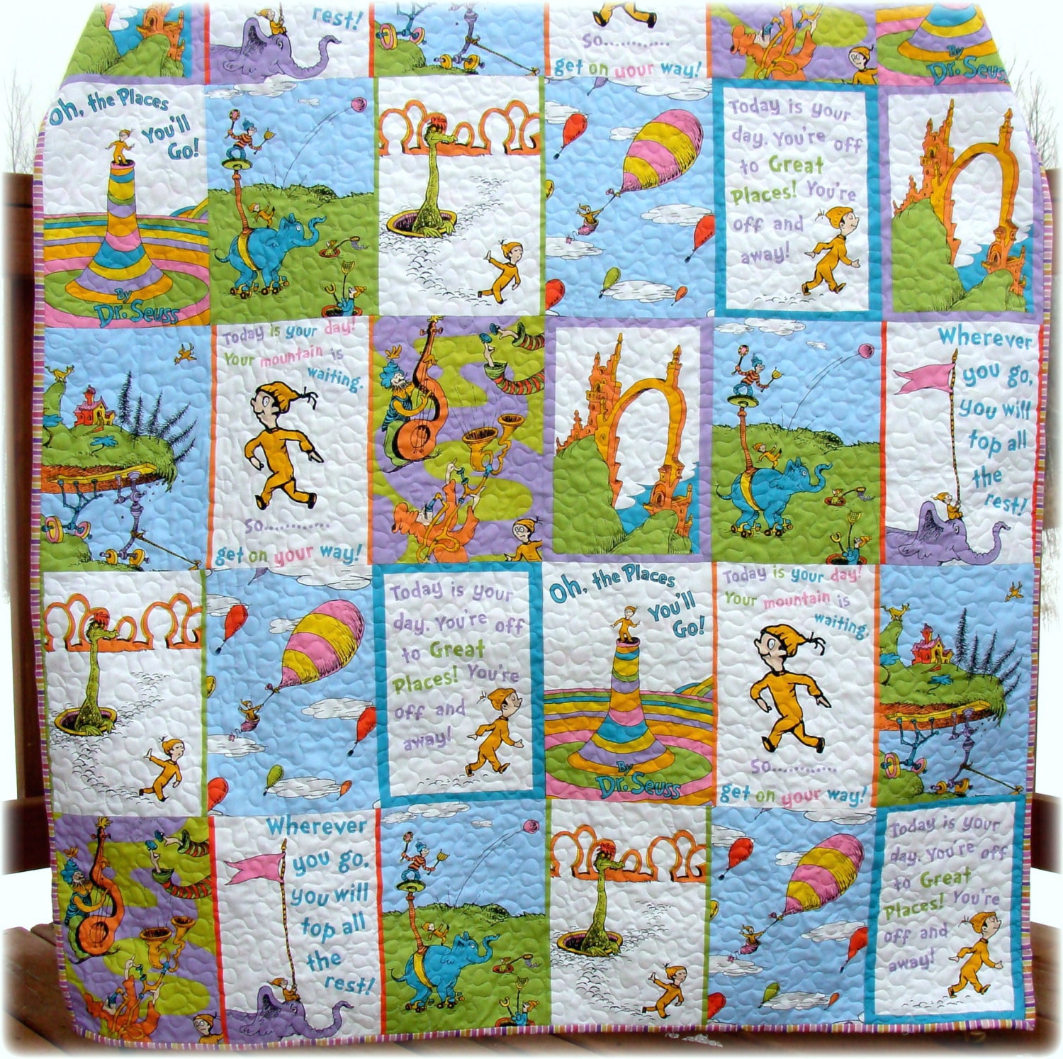 Oh the Places Youll Go Baby Quilt Dr Seuss Rainbow Girl Custom Made to Order, you choose backing fabric