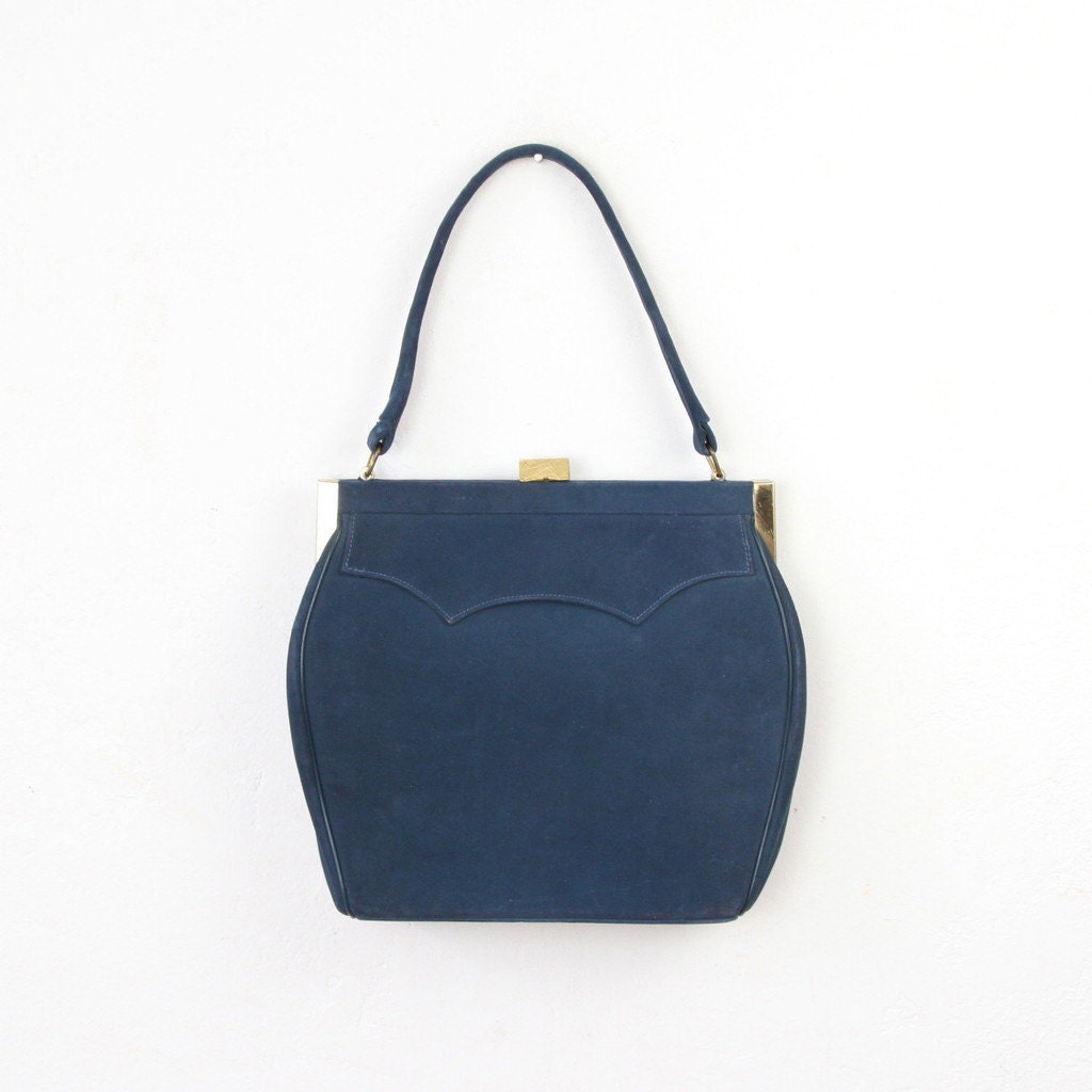 Blue 1940s Suede Leather Handbag