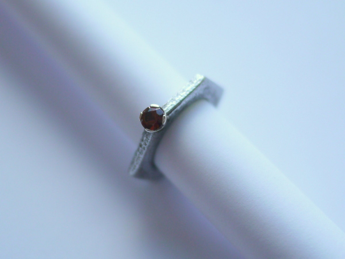 Recycled Iron Nut and Mandarin Garnet Solitaire Ring