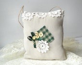 Rustic Ring Bearer Pillow Green Plaid Doily Wedding Decor Wall Hanging