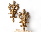 Vintage Candle Wall Sconces - Gold Plastic Candle Holder - Shabby Chic - Set of 2