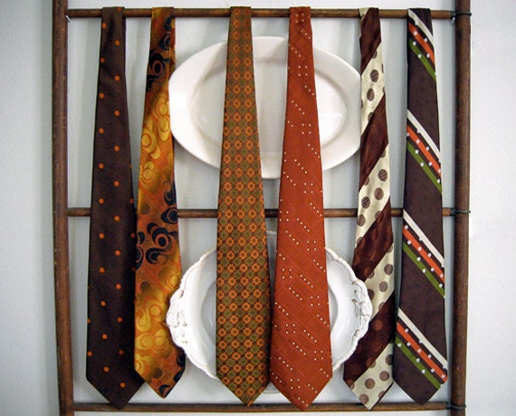 Lot of 6 Vintage Retro Mens Neckties Orange and Brown