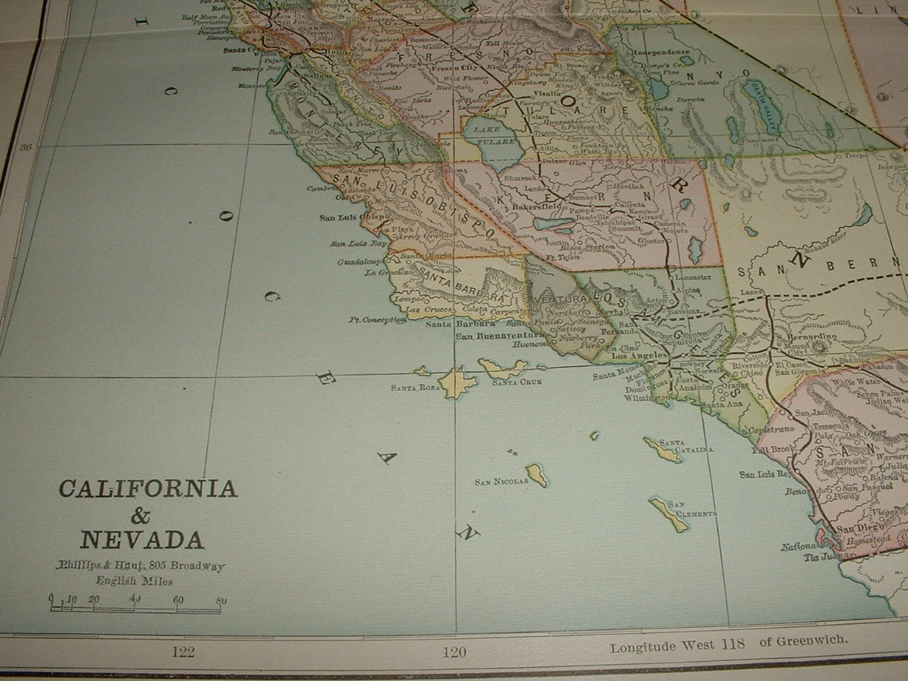 1888 CALIFORNIA and NEVADA Antique Map for Altered Art or Framing