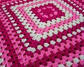 Granny Square  Blanket for Baby Crochet in Hot Pink, Light Pink and Cream Ready to Ship