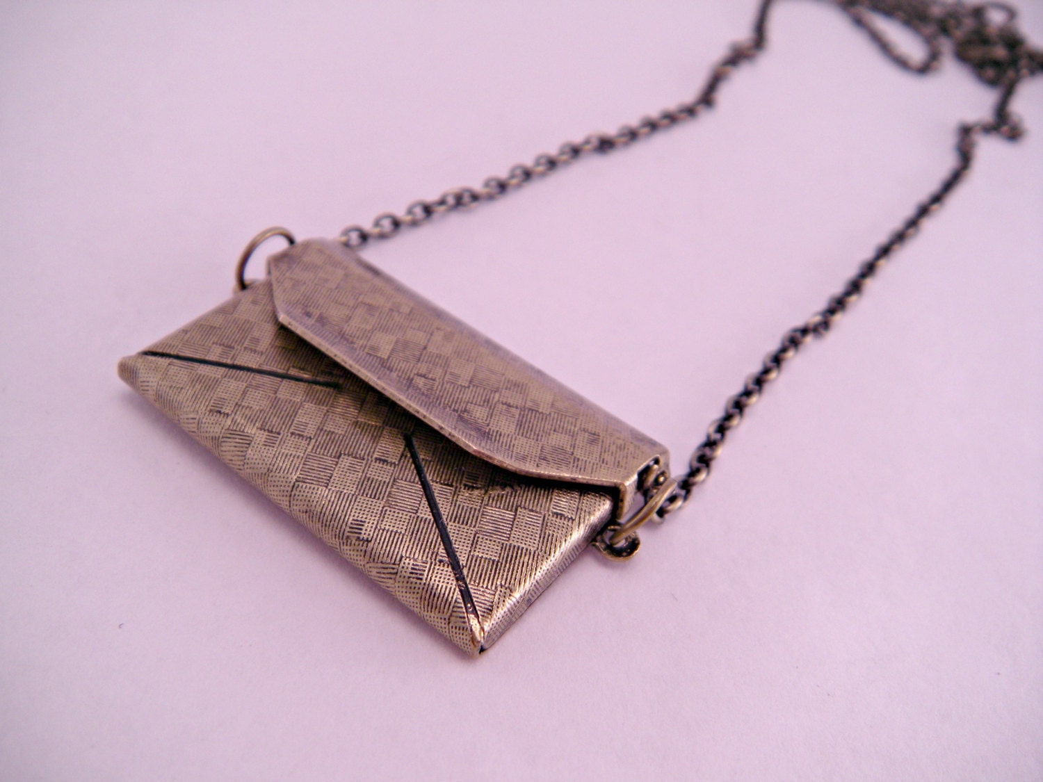Brass Love Letter Envelope Mail Necklace Pendant with 18 Inch Brass Chain