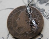 Cameleon Necklace with Antique French Coin and Swarovski Crystal