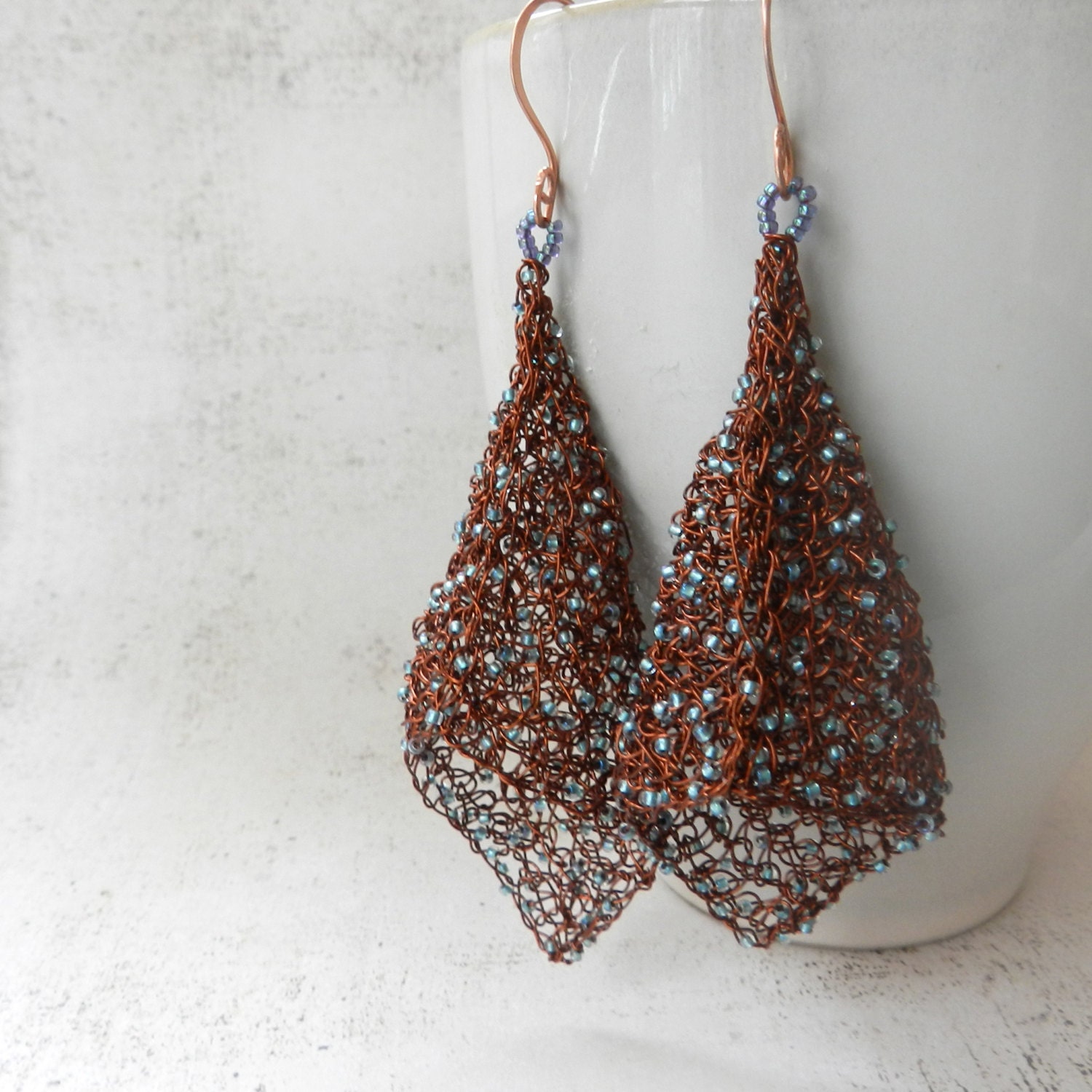 Wire Earrings, Wire Crochet Jewelry, Statement Earrings, Renaissance Jewelry, Cocoa Brown Jewelry, Fairy Bells