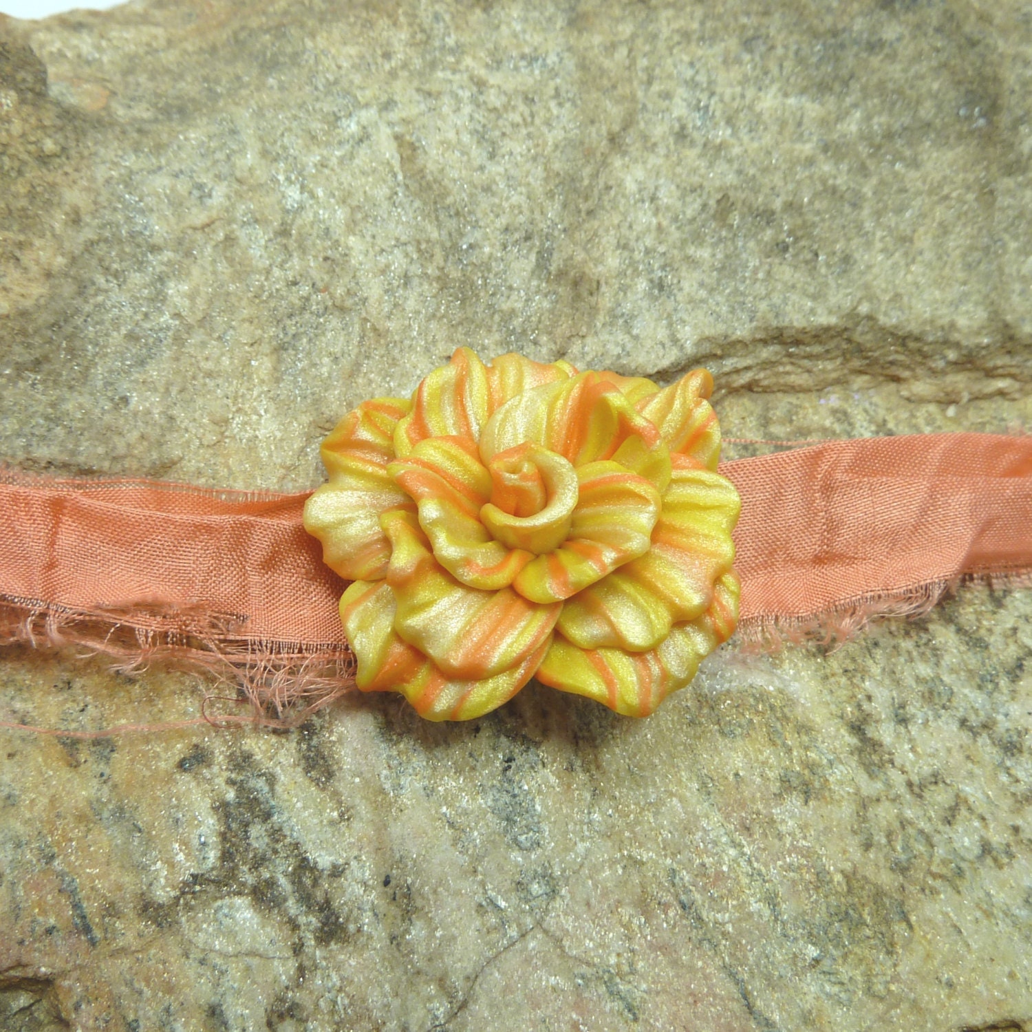 Fantasty Flower Bead - Citrus Stripe - Orange & Yellow