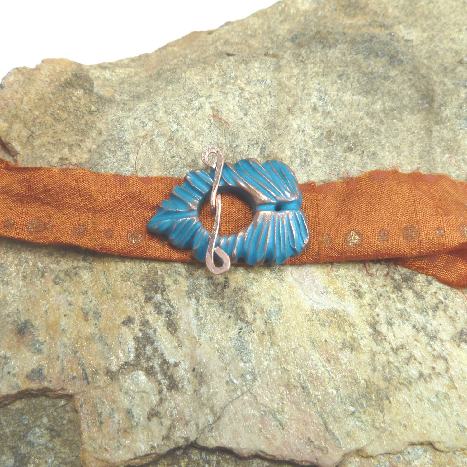 Leaf  Toggle Clasp - Turquoise antiqued with Copper