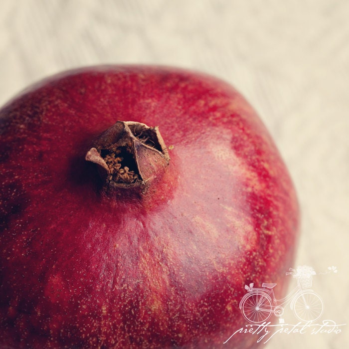 Still Life Fine Art Photograph, Red Pomegranate, Macro Photo, Food, Kitchen Art, Winter Fruit, Ruby Red, Foodie, 5x5 Print