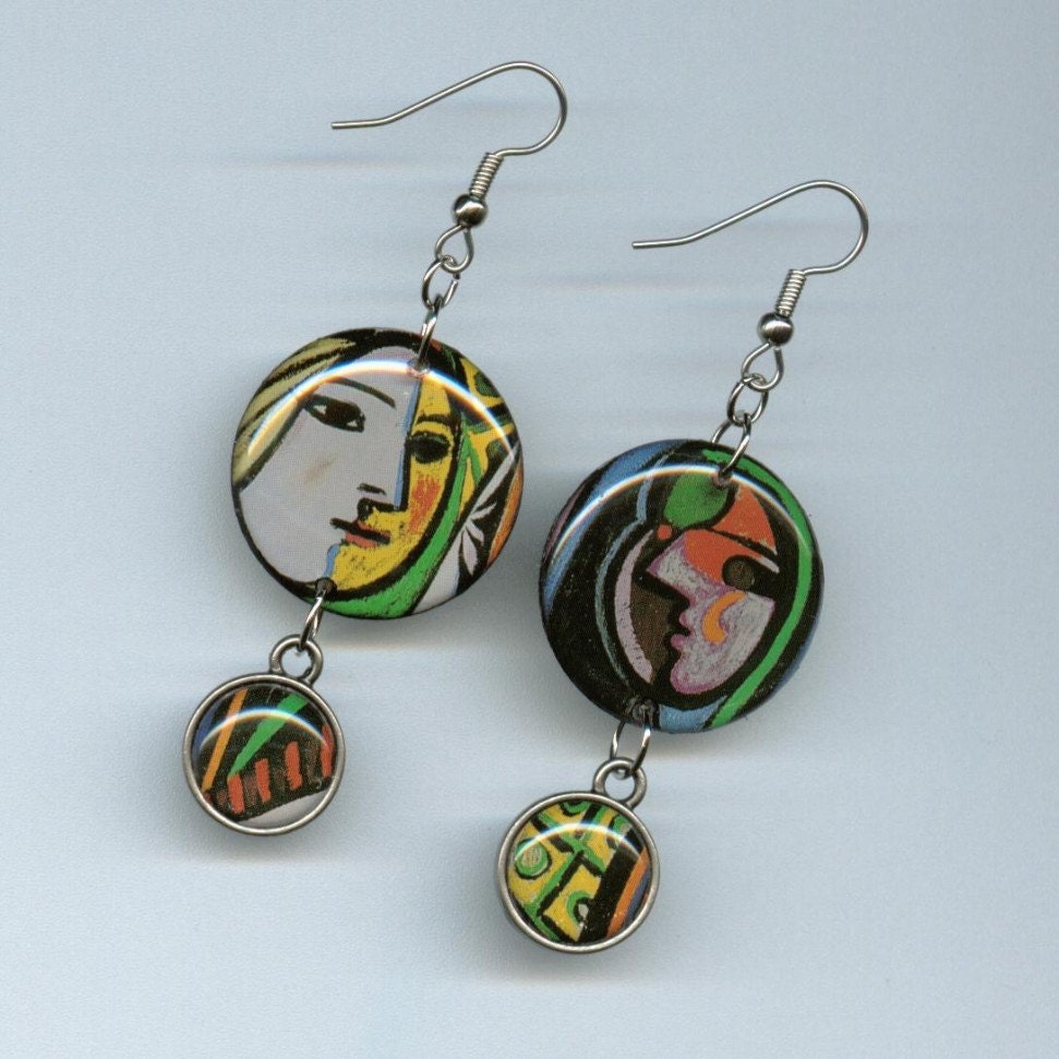 Girl Before a Mirror EARRINGS recycled book page Asymmetrical earring
