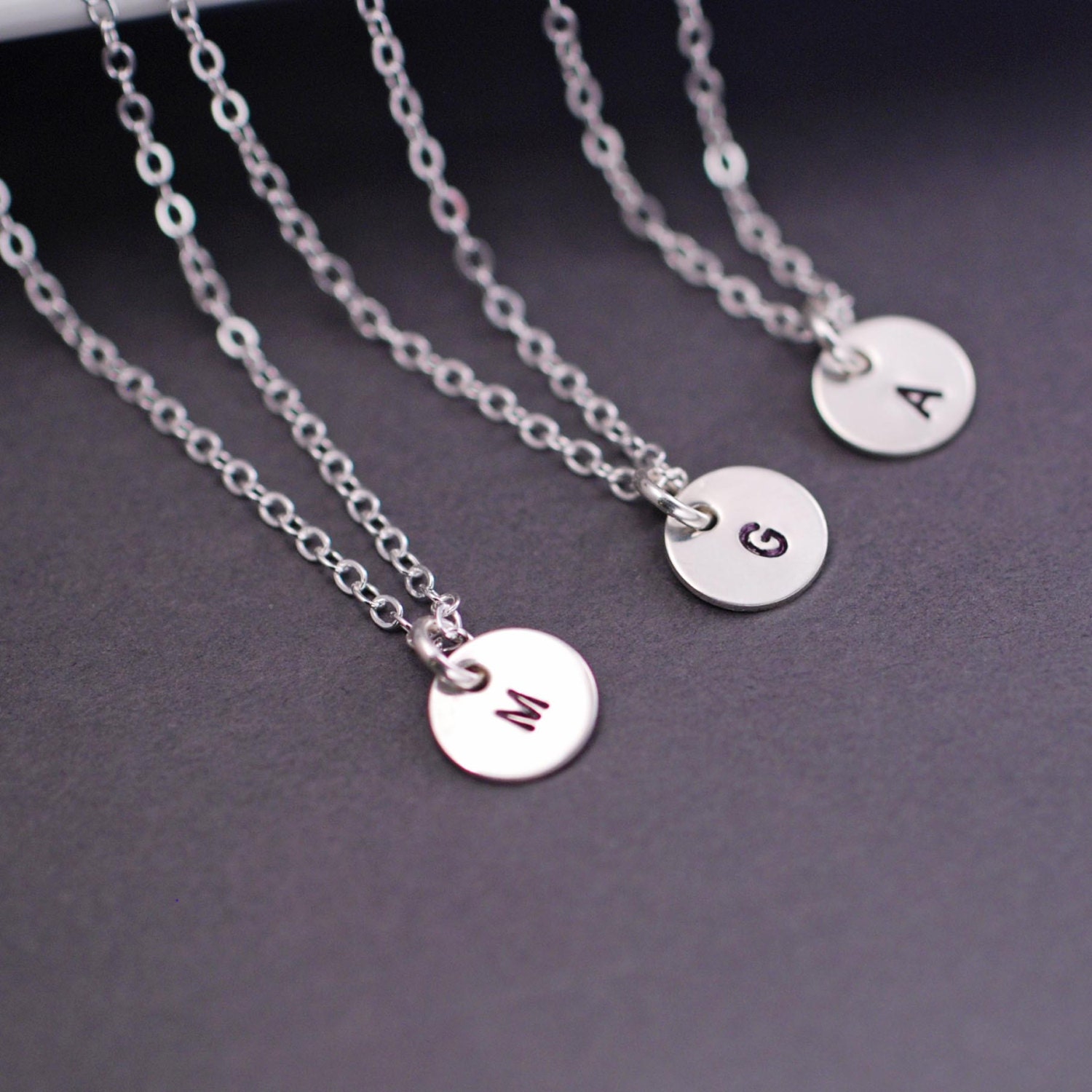 Personalized Bridesmaid Necklace, THREE Sterling Silver Initial Necklaces