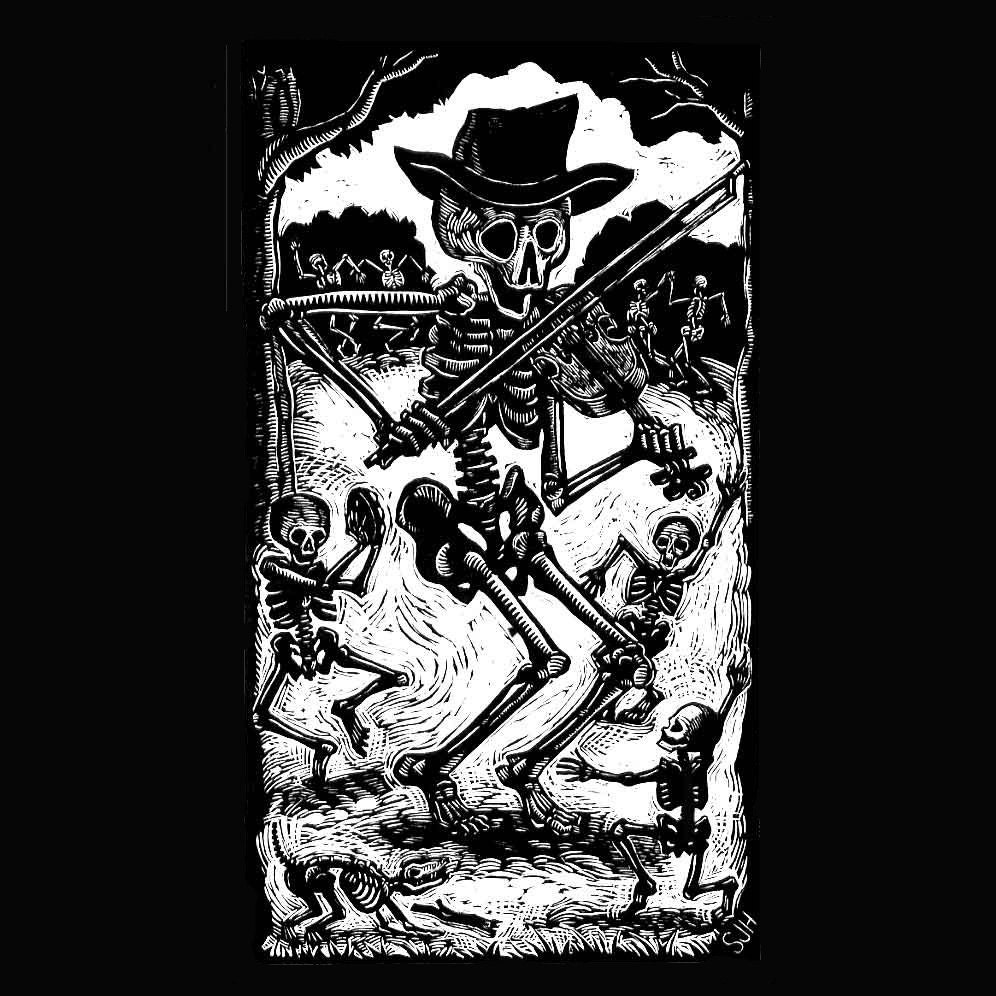 Skeleton Fiddler Calavera Black T-Shirt S, M, L, XL