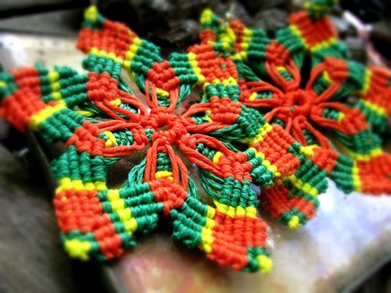 Rasta Starburst Macrame Hemp Earrings