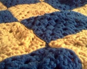 Gold And Blue Crocheted Baby Afghan - RESERVED