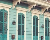 Creole Cottage - New Orleans, French Quarter, Color Photography, Pastel Turquoise Blue, Spring Home Decor, Doors, Architecture