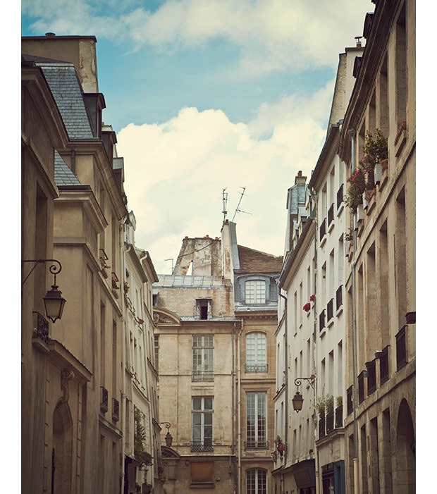 Tres Paris - Travel Photography, Architecture, Paris Street, Apartment Windows, French Home Decor, Blue Sky, 8x10 Fine Art Print