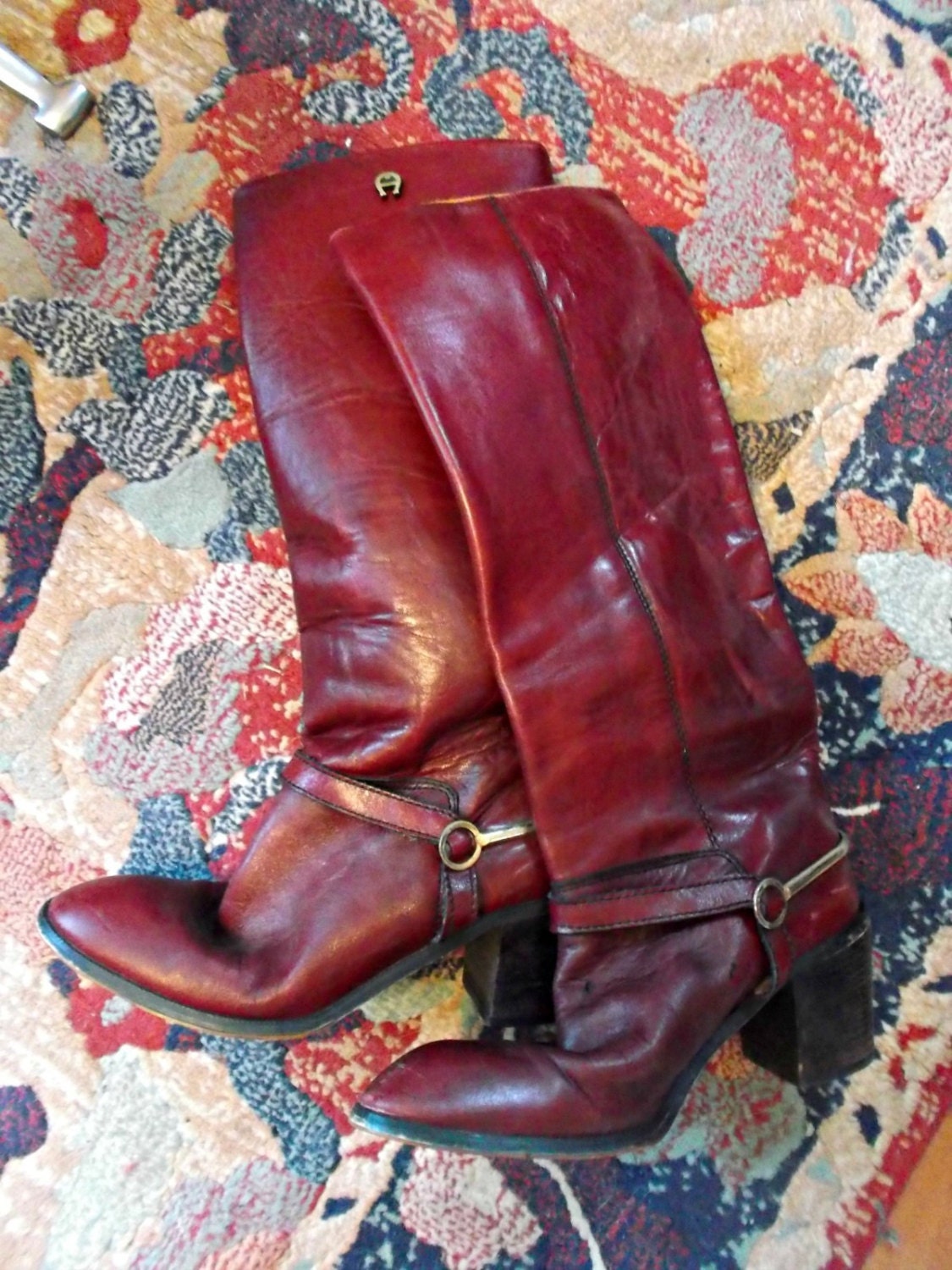 Vintage Etienne Aigner Burgundy Leather Tall Riding Equestrian Boots 1970s 8 N