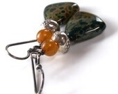 Jasper Triangle Gemstone Earrings . Amber Geometric Sterling Silver Oxidized