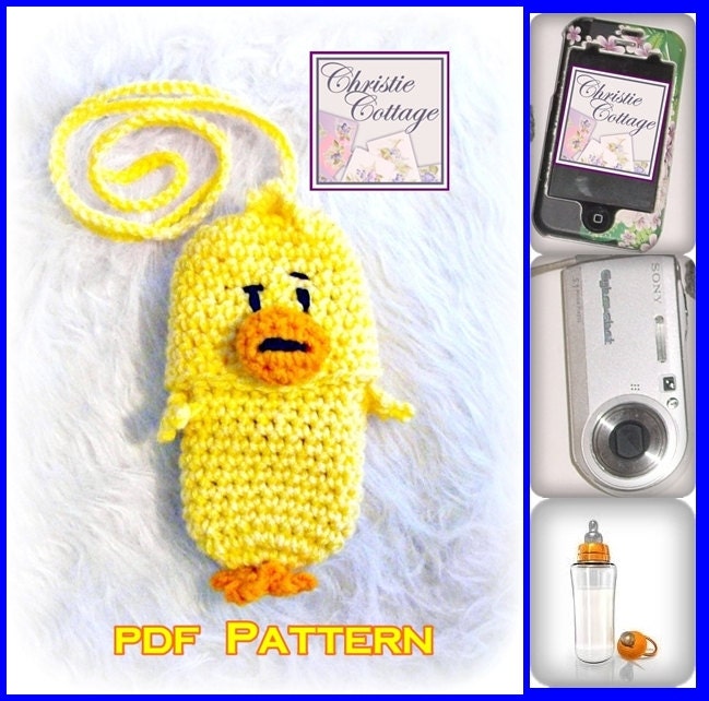 Duck Cell Phone Pouch (Camera, bottle, cozie, holder) Crochet Pattern  PDF 006 - Not a Finished product