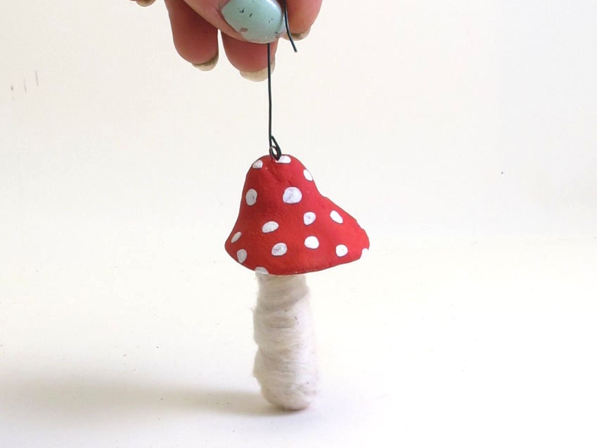 Spun Cotton Vintage Style Toadstool Mushroom Ornament OOAK