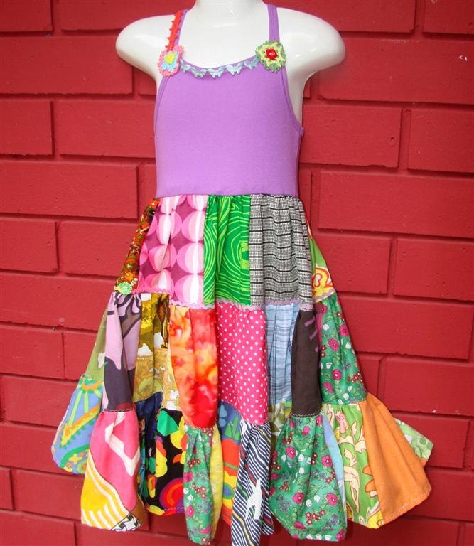 GIRLS Flower Child Eclectic Patchwork  Dress size 3-4-5