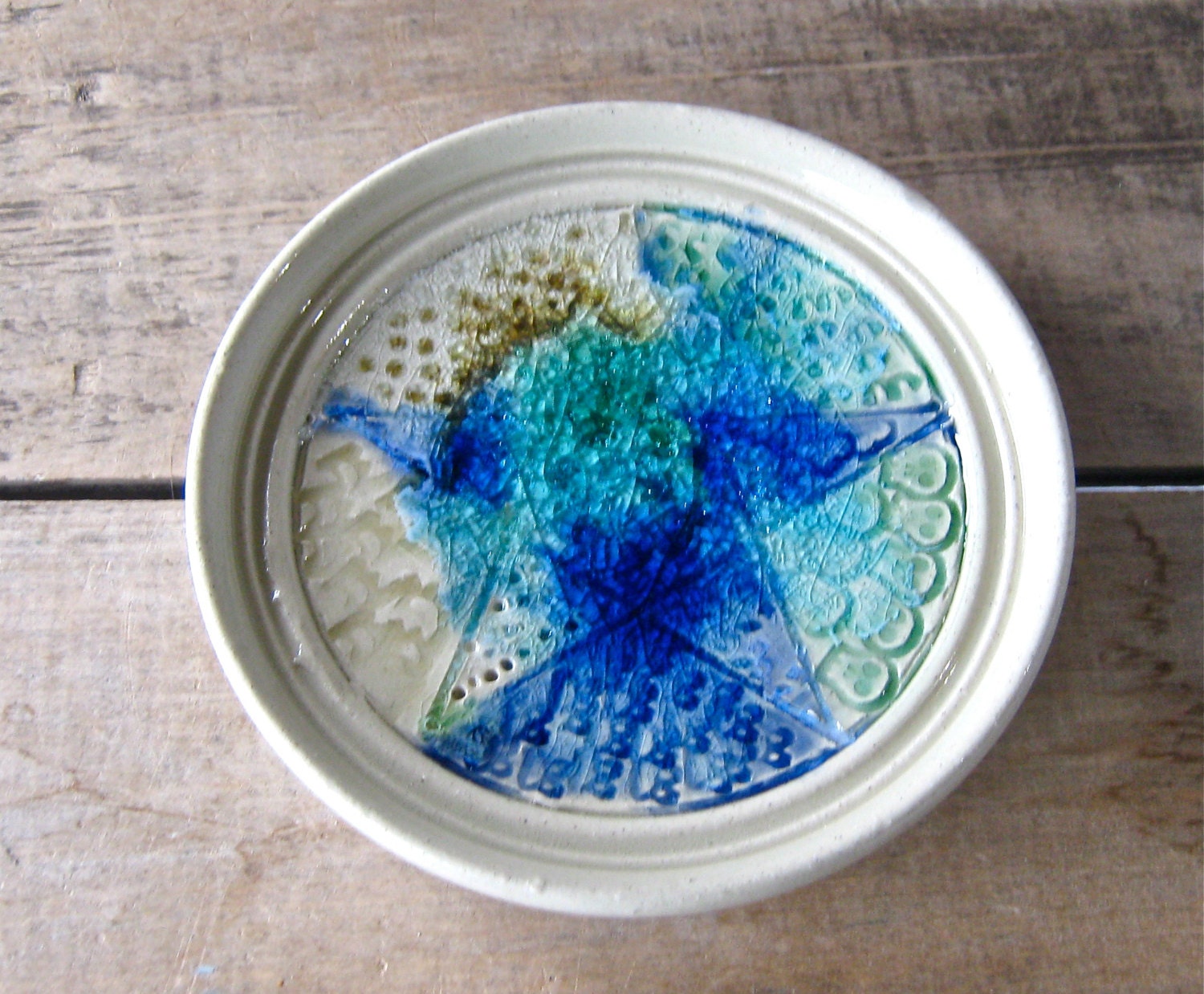 Medium Pentacle Plate, Pentagram Paten,  Glass and Glaze Ritual Tile, Pagan Decor, Ready to Ship Decoration, Discounted Second