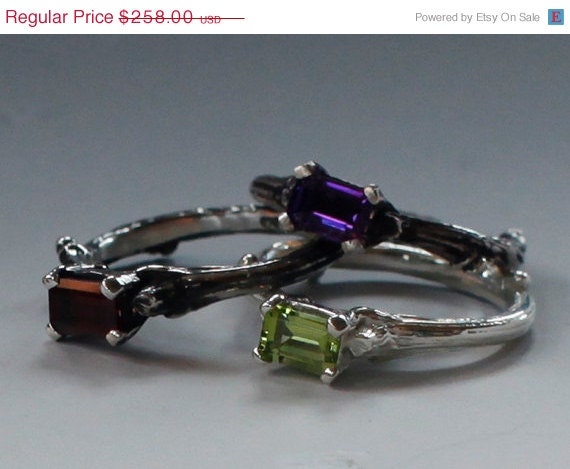 Ready to ship, sterling and semiprecious solitaire rings