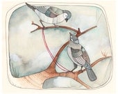 Two Birds Art  //  8x10 Print of an Original Ilustration //  Well Hello There
