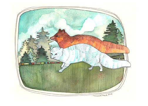 Fox Art / Fox Art Print / Print of Original Illustration / 5x7 Print / Winter Fox Summer Fox