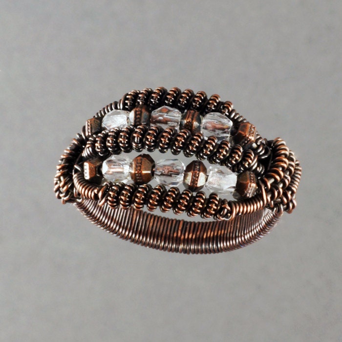 Copper and Clear Glass Ring - Size 7.5