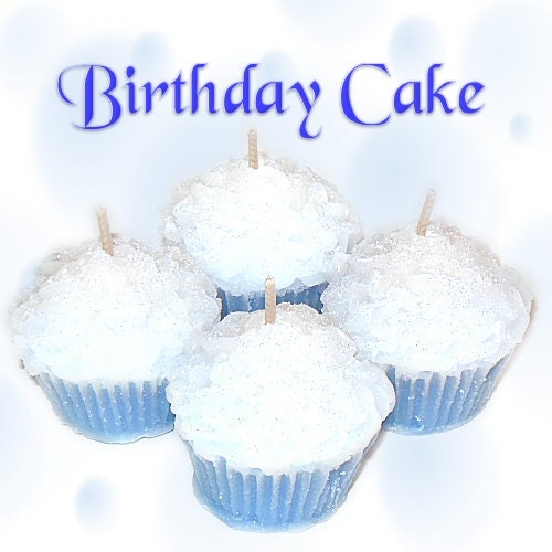 4 Birthday Cake Cupcake Candle Minis Vanilla Scent Blue