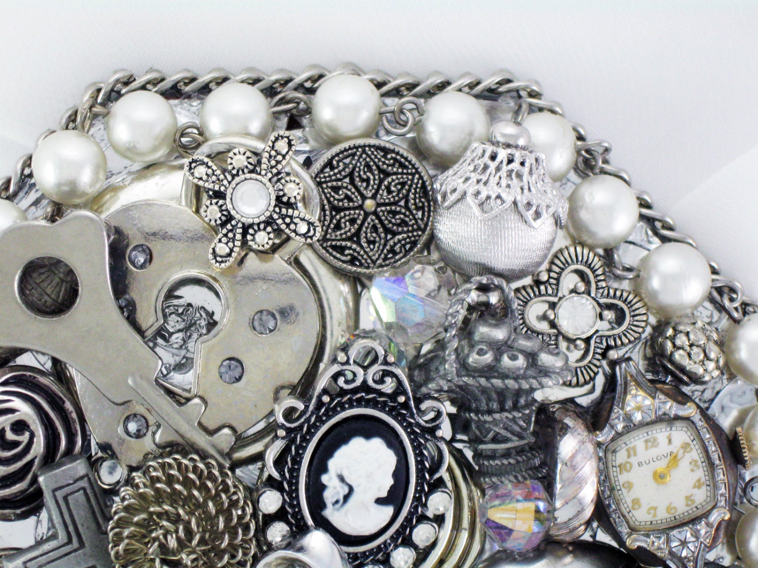Hand Mirror - Recycled Victorian Shabby Chic - Repurposed Jewelry - M000817