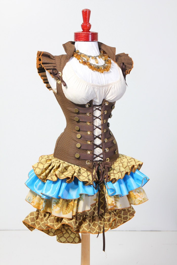 Waist 41 to 43 Flirty Brown Steampunk Vixen Corset-READY TO SHIP